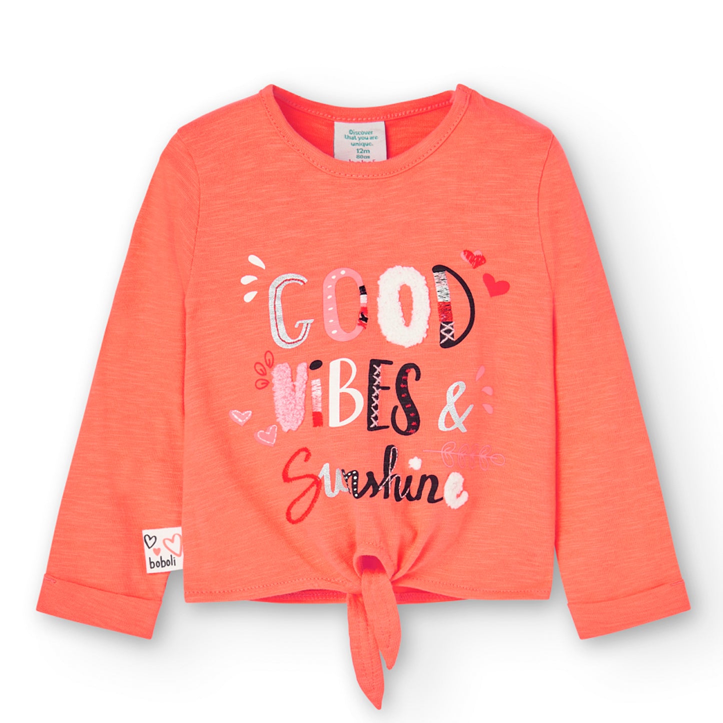 Blusa coral estampada manga larga mini niña