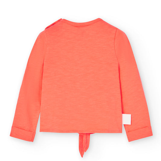 Blusa coral estampada manga larga mini niña