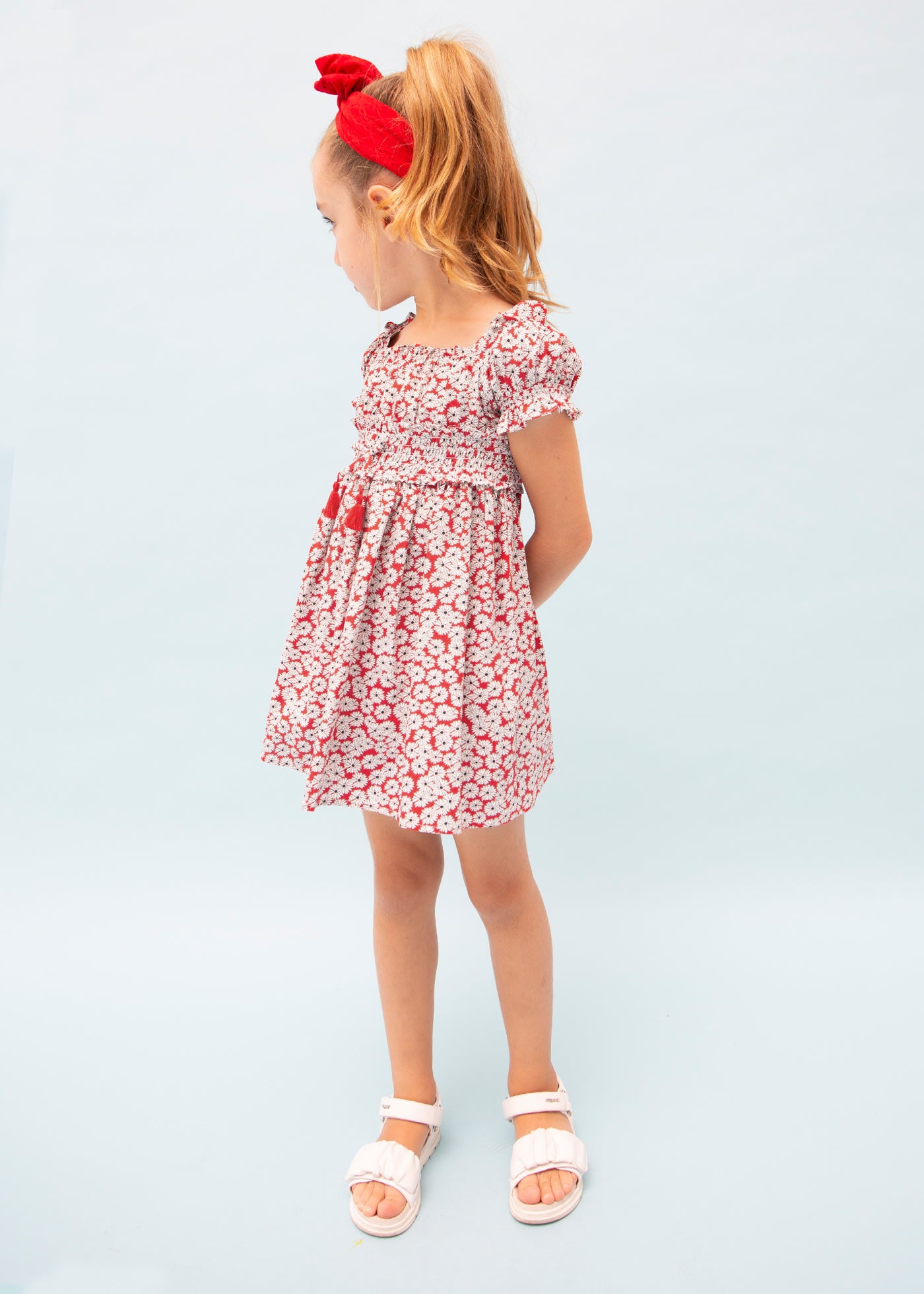 Vestido rojo estampado de algodón sostenible para mini niña