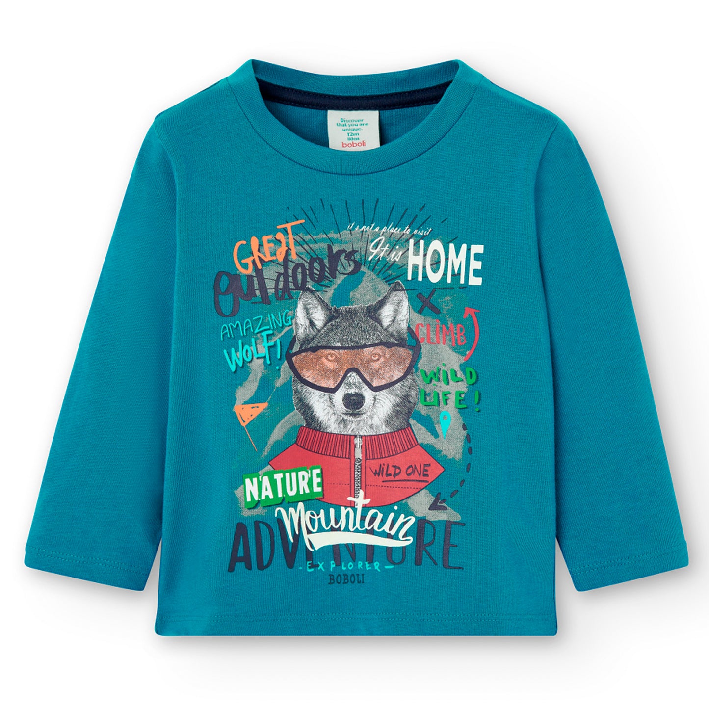 Playera azul lobo mini niño