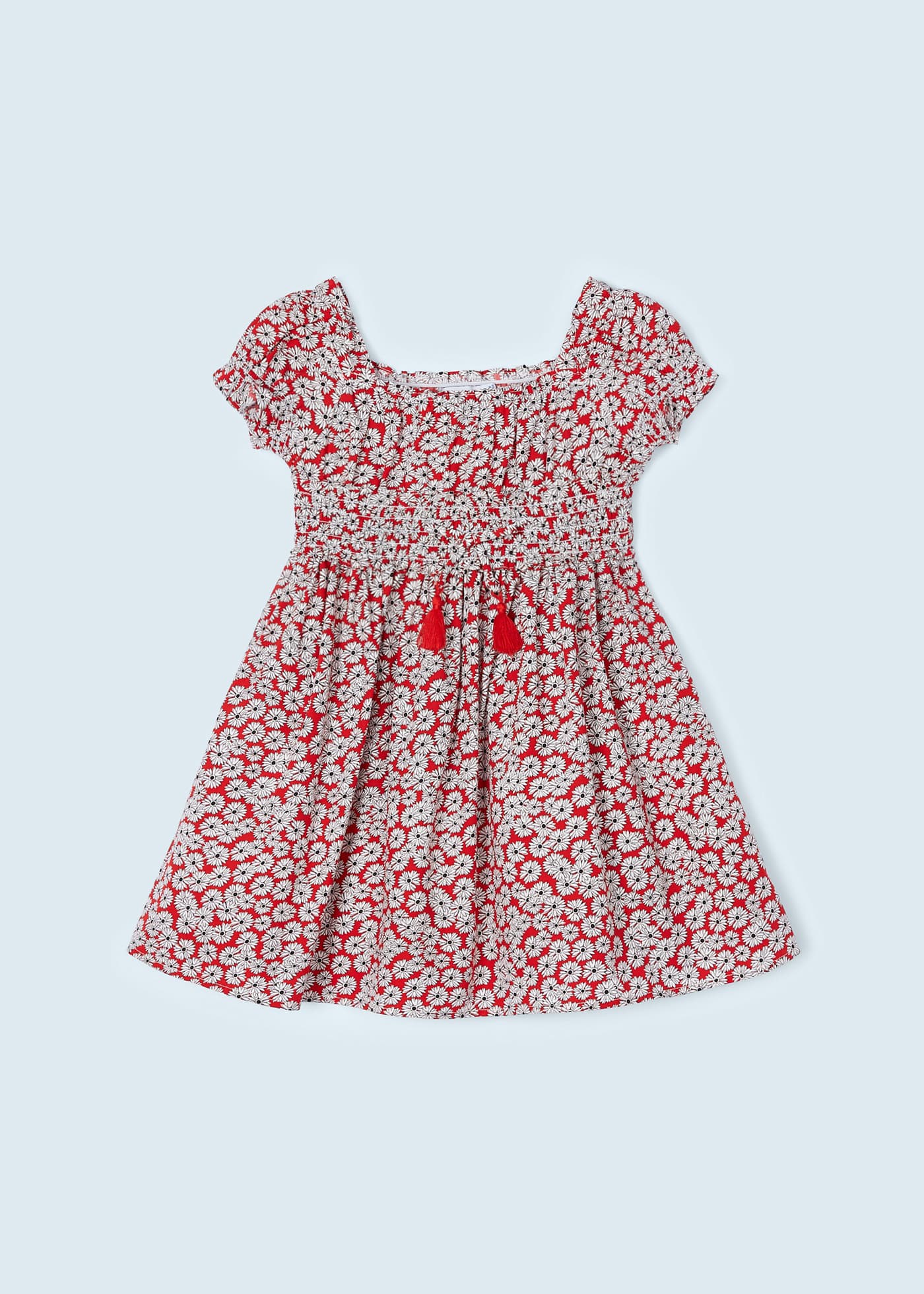 Vestido rojo estampado de algodón sostenible para mini niña