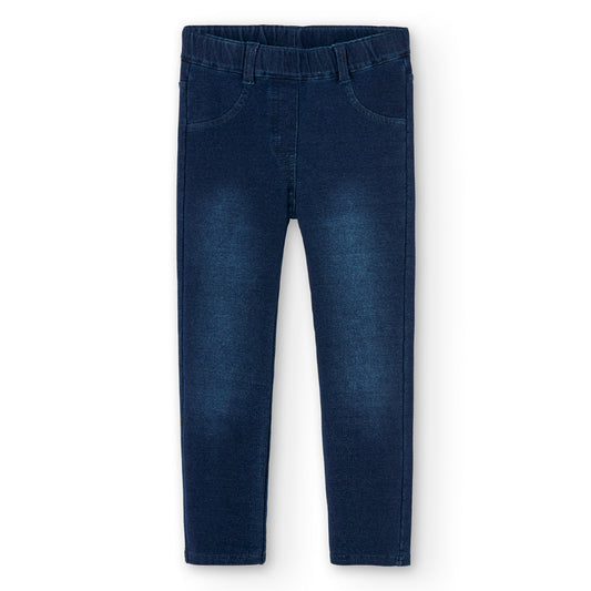 Pantalón felpa denim stretch azul niña jr