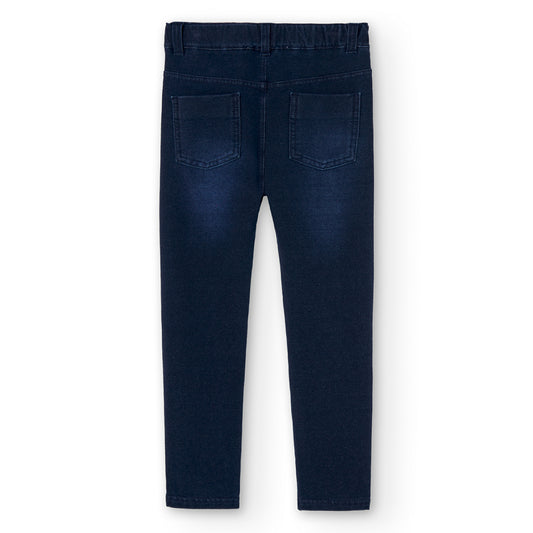 Pantalón felpa denim stretch azul marino niña jr