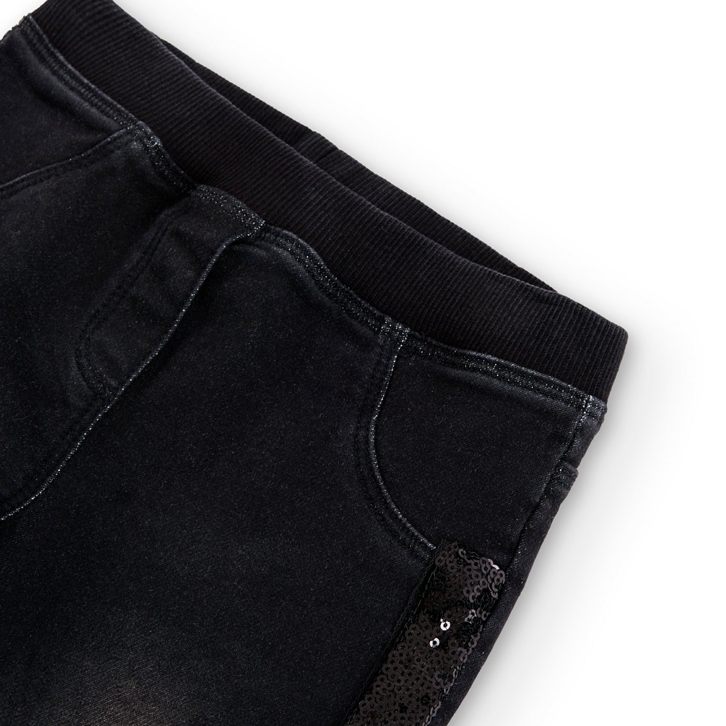 Pantalón negro denim stretch lentejuelas niña jr