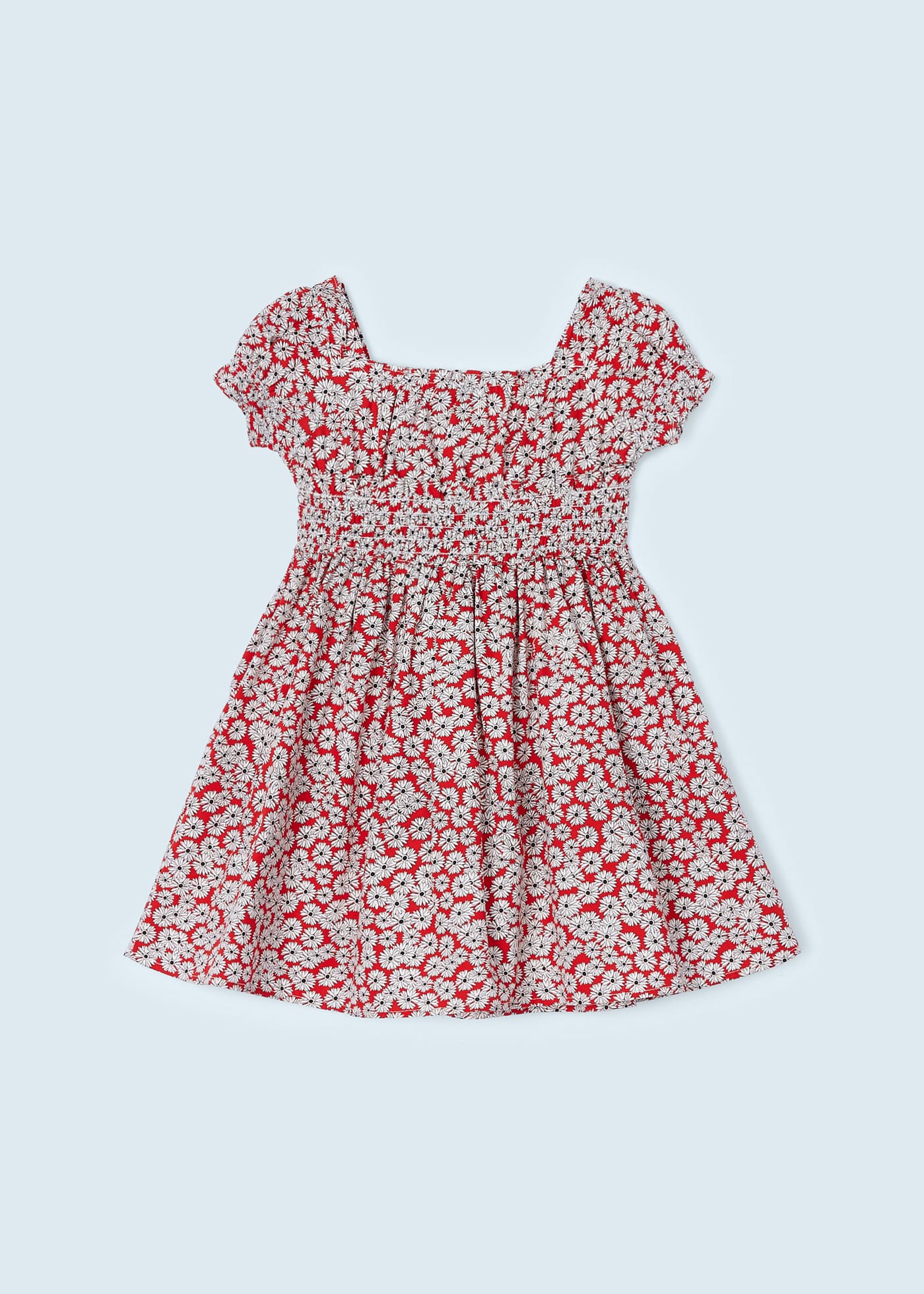 Vestido rojo estampado de algodón sostenible para mini niña