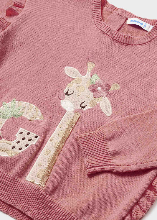 Suéter rosa intarsia fantasía para bebé niña