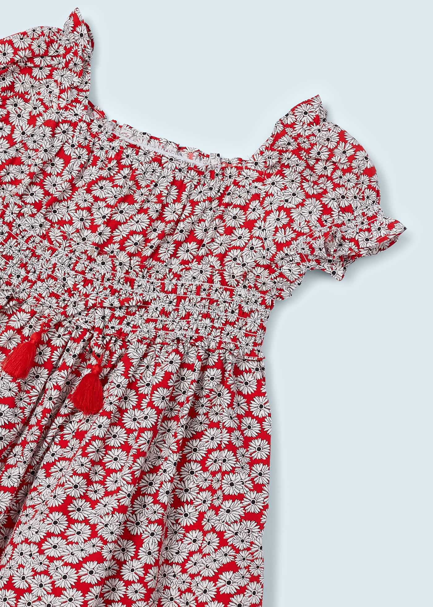 Vestido rojo estampado de algodón sostenible para mini niña