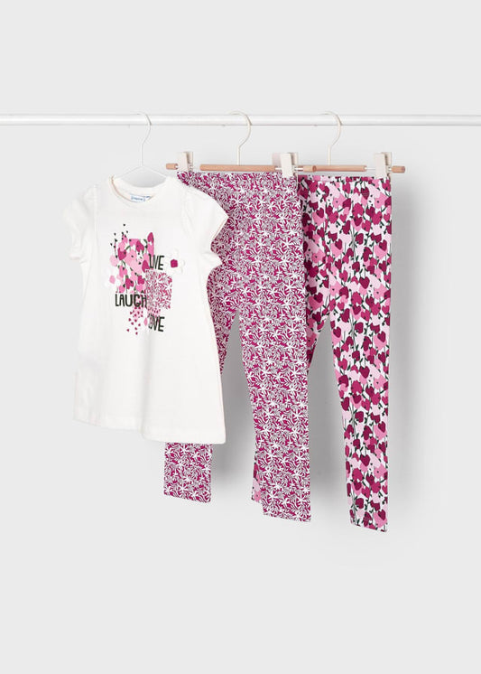 Conjunto rosa 3 piezas de algodón sostenible para mini niña