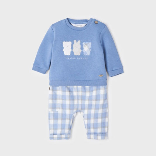 Conjunto azul cielo con pantalón de cuadros NB niño