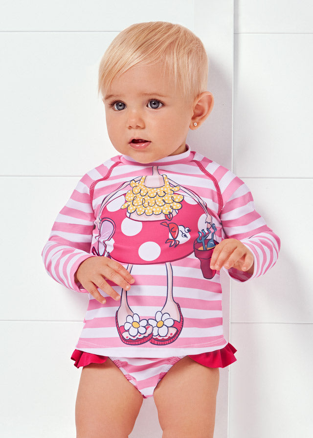 Conjunto traje de baño playera protección solar bebé niña