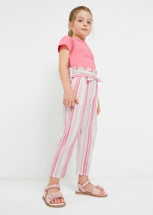 Conjunto blusa rosa con pantalón de lino mini niña