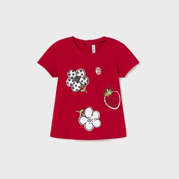 Playera roja con estampado de algodón sostenible para bebé niña