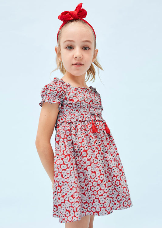 Vestido rojo estampado de algodón sostenible para mini niña